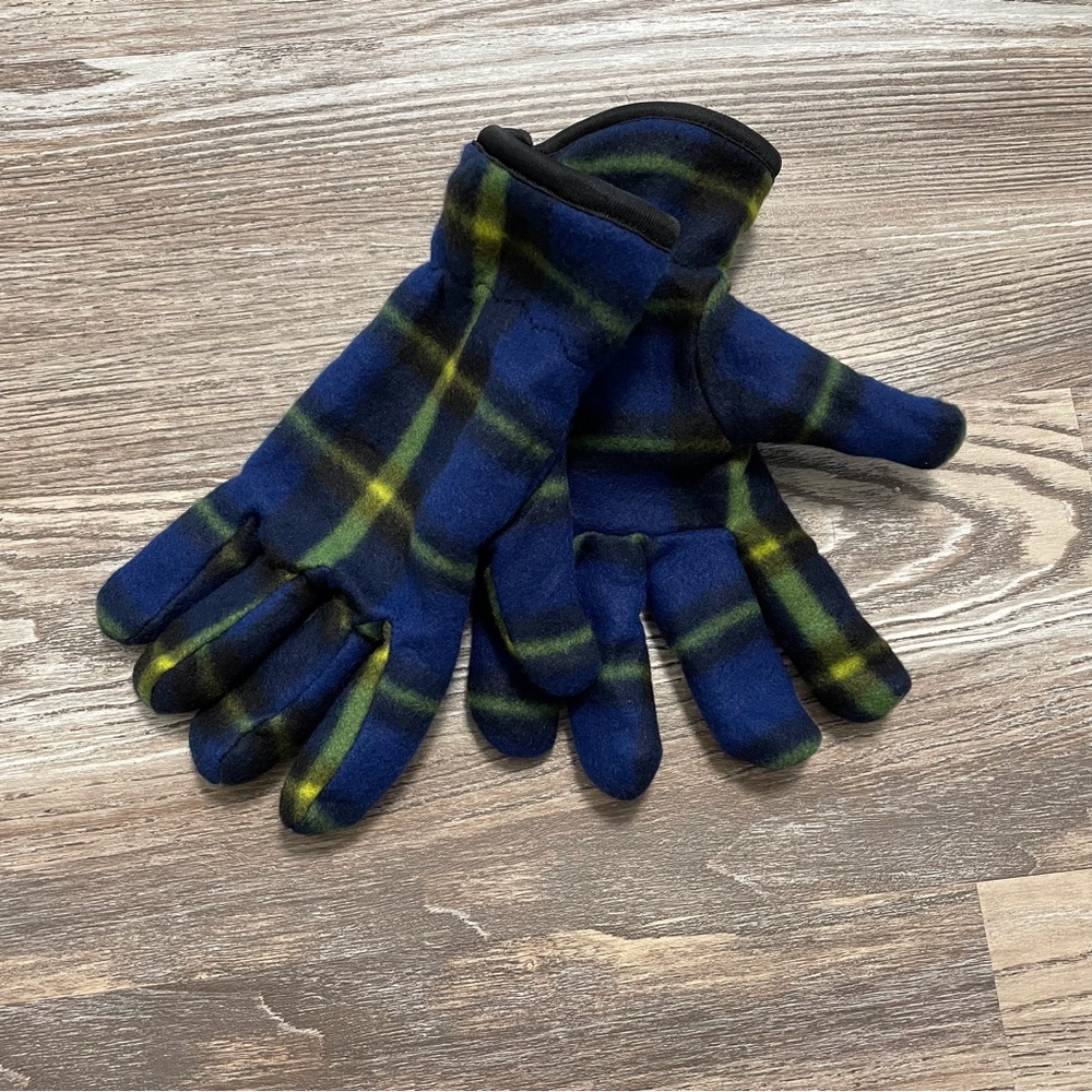 Blue Yellow Plaid Fleece Gloves Small/Medium